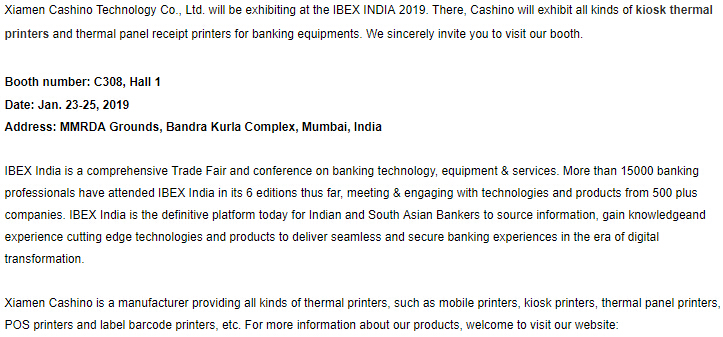 Cashino Invites You to IBEX INDIA 2019