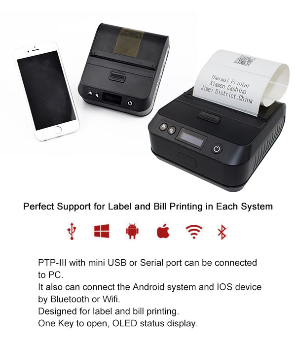 80mm portable label barcode thermal printer